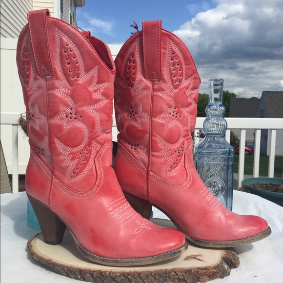 White Washed Red Cowgirl Boots Sz 95 